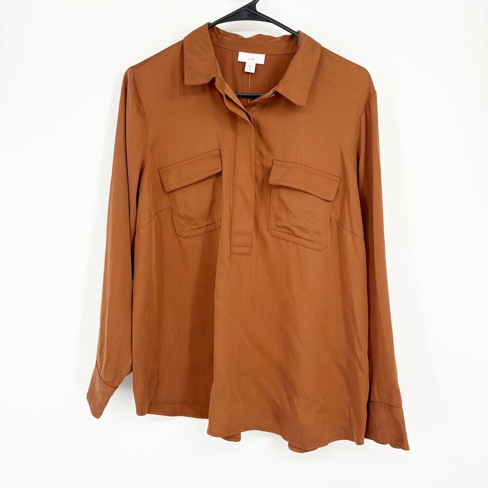 NWT J. Jill Burnt‎ Orange Button Down Shirt Size MP Business Casual Career